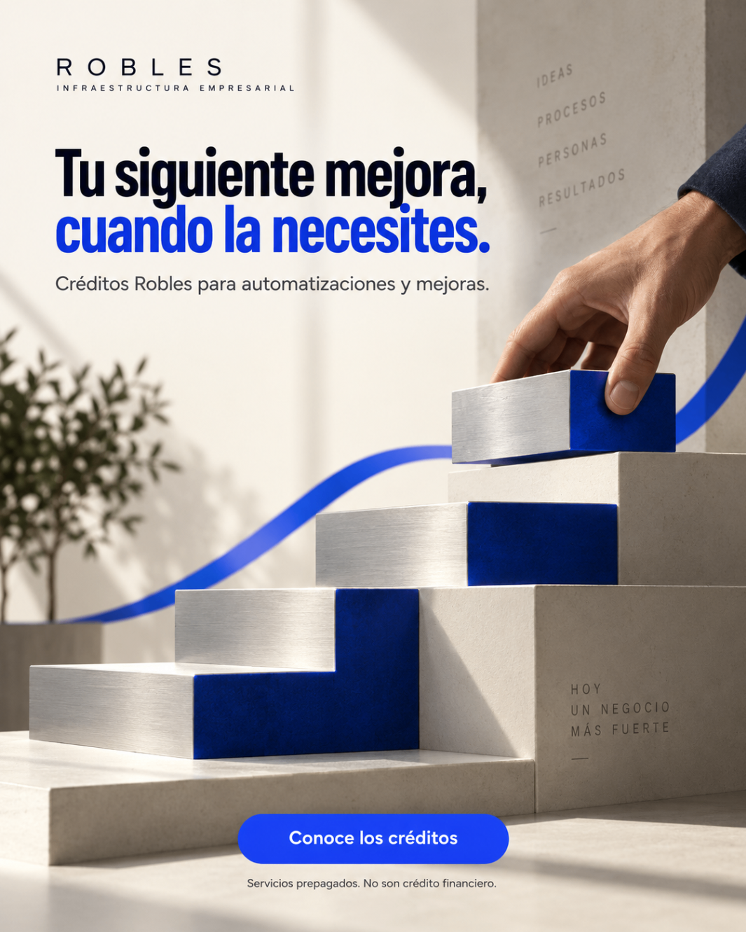 Escalones con bloques metálicos y azules ascendentes